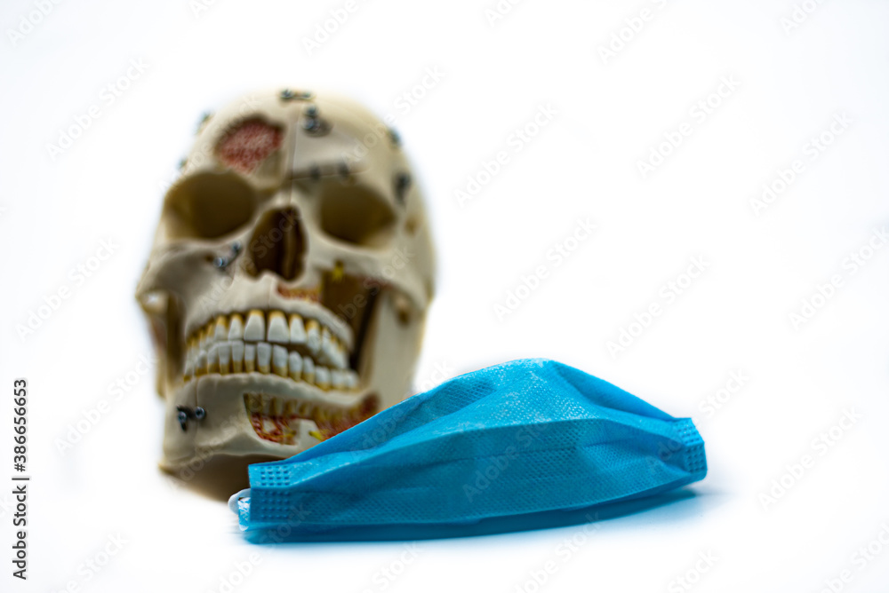 Fototapeta premium Skull with face mask covid19, pandemic
