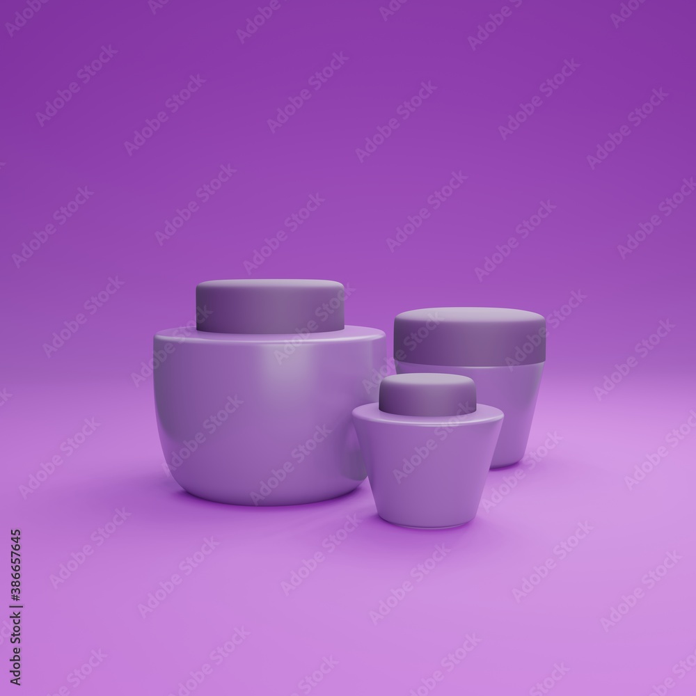 Set of empty realistic packaging for cosmetic product. Collection Blank Template Plastic Container For Cream, Probes Or Gel Mockup Packages Isolated violet background. 3d illustration. Set of empty realistic packaging for cosmetic product. Collection Blank Template Plastic Container For Cream, Probes Or Gel Mockup Packages Isolated violet background. 3d illustration.