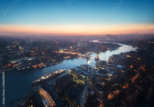 London aerial view with Tower Bridge, UK