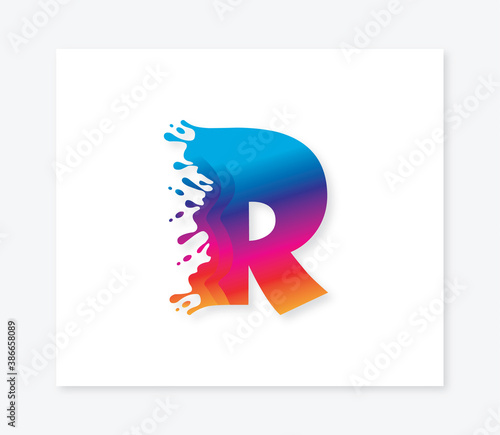 R Alphabet Colorful Painting logo Design Concept photo