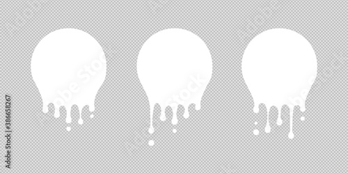 Paint drip stickers, circle white melt drop vector icons. Vector milk circle melt drops, graffiti paint drip blobs. Vector illustration.