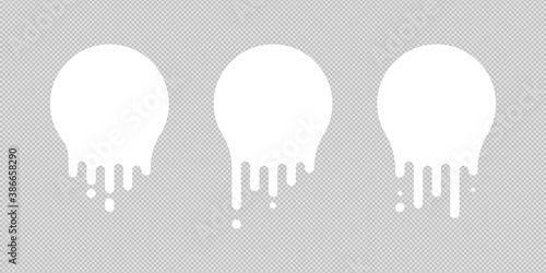 Paint drip stickers, circle white melt drop vector icons. Vector milk circle melt drops, graffiti paint drip blobs. Vector illustration.