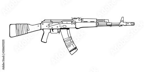 Russian assault rifle AK-47 with two magazines taped "jungle-style". Vector Outline Illustration