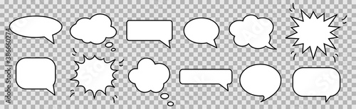 Set of comic speech bubbles on transparent background. Vintage design, pop art style. Vector illustration EPS 10