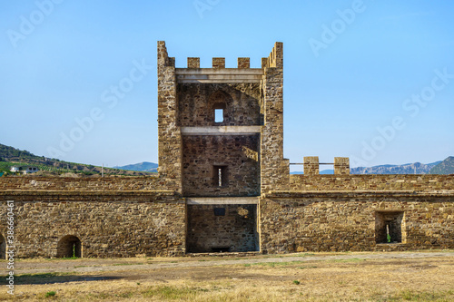 Tower of Pasquale Giudice (he was consul) in medieval Genoese fortress, Sudak, Crimea. Fortress was built in XIV century in traditional Italian style photo