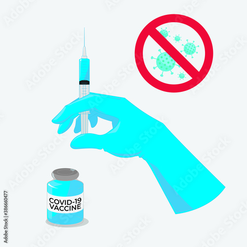 Hand holding a syringe covid-19 vaccine vector isolated illustration