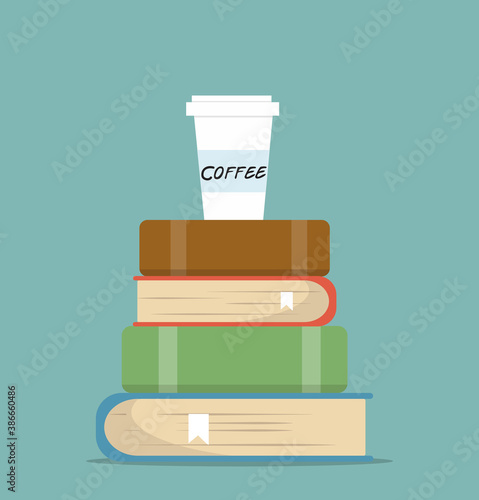 book of Stacks with coffee in flat design