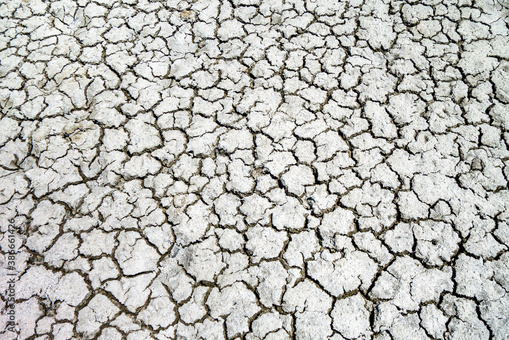 View from above onto dried & cracked earth surface in the desert View from above onto dried & cracked earth surface in the desert