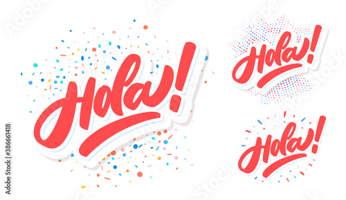 Hola. Vector hand drawn lettering banners set.