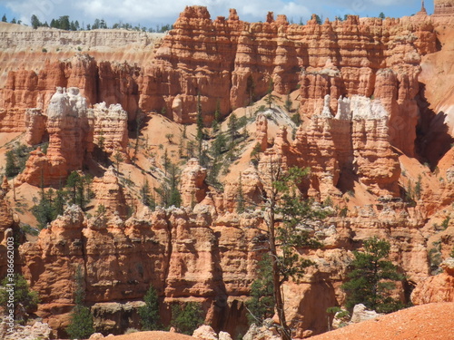 Stunning Bryce Canyon, Utah, USA. Spectacular bright orange rock formations, created by natural erosion.