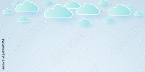 Vector illustration, rainstorm, rain background, rainy season, paper art style