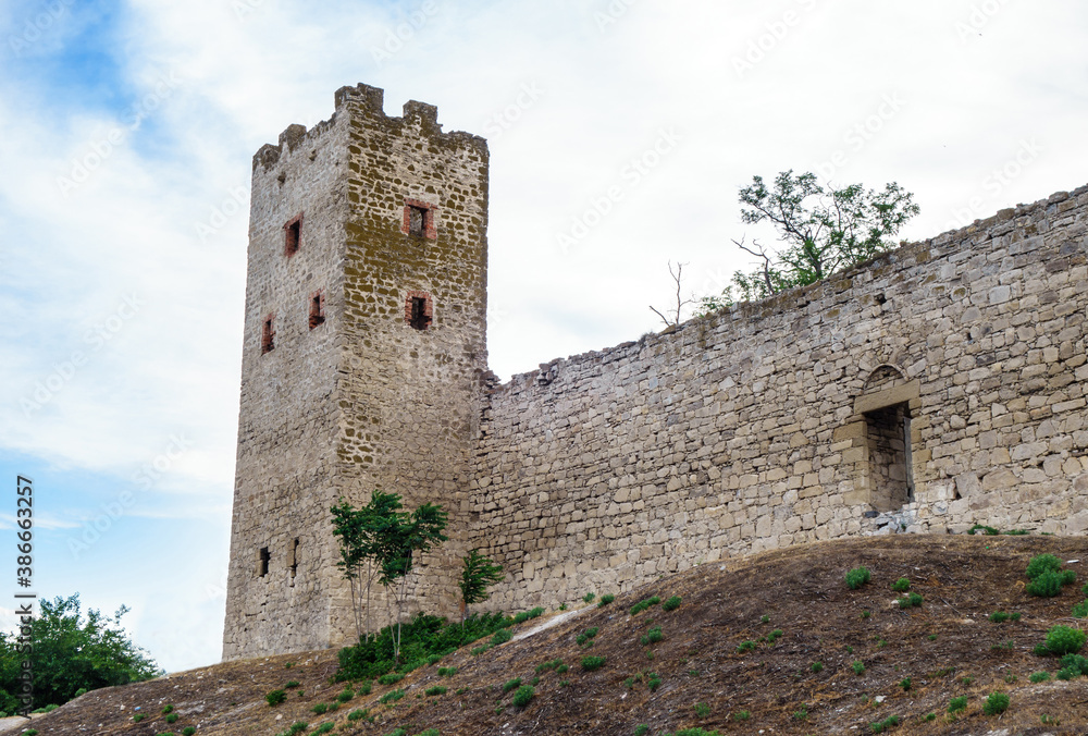 Tower & walls of Genoese fortress on Quarantine hill, Feodosia, Crimea. Built in XIV century, now it's became one of city symbols