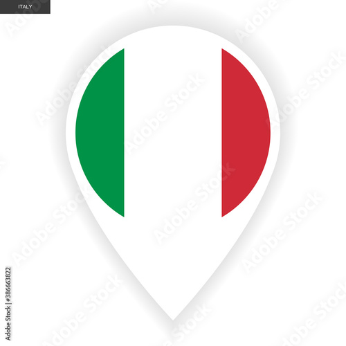 Italy marker icon with shadow on white background. Italian pin icon isolated on white backgrond.