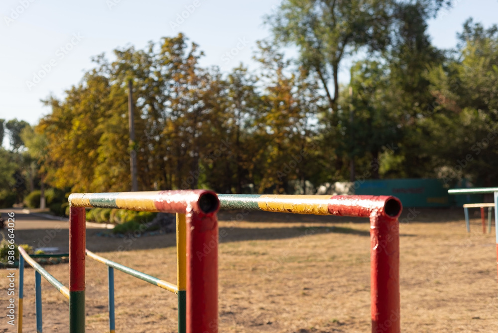 old outdoor metal push-up bars. Workout. Outdoors. Sports equipment for push-ups old outdoor metal push-up bars. Workout. Outdoors. Sports equipment for push-ups