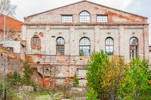 The ruins of an old glass factory of the 19th century, built in the Baroque style in the Siberian outback in the Krasnoyarsk Territory