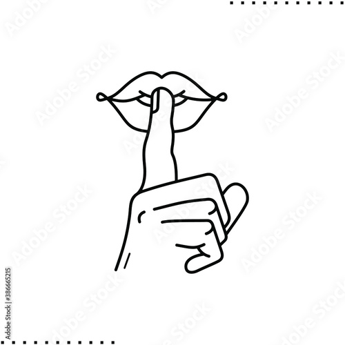 Finger Over Mouth, Shh lips. Secret gesture vector icon in outline