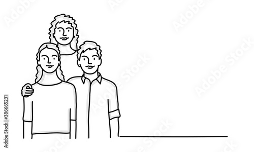 Mother, daughter, son. Happy family concept. Hand drawn vector line.