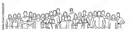 Group people. Crowd. Hand drawn vector line. photo