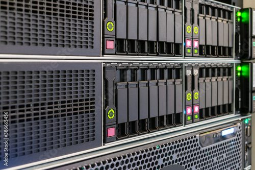 Photos The front panel of hosting servers is in the datacenter