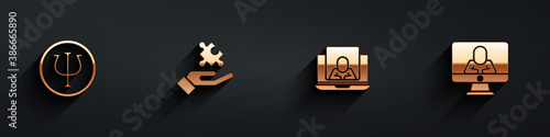 Set Psychology, Psi, Solution to the problem, Psychologist online and icon with long shadow. Vector.