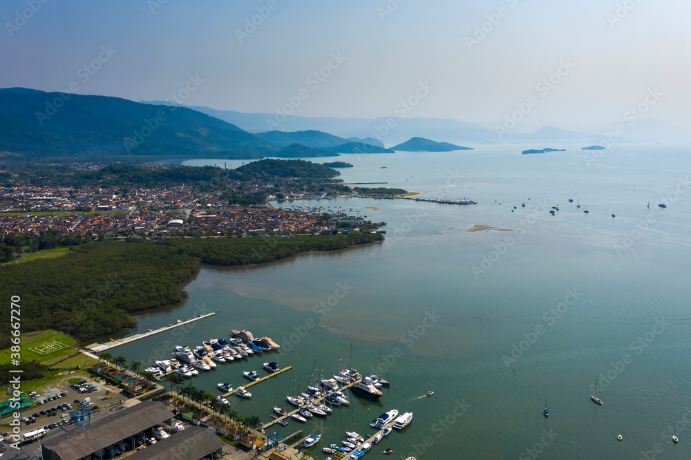 boats in the port of Paraty seen from above, Rio de Janeiro, Brazil