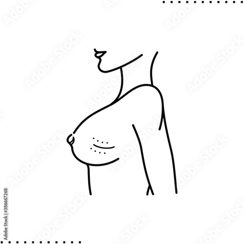 female breast, breast cancer symptoms. Skin rashes vector icon in outline