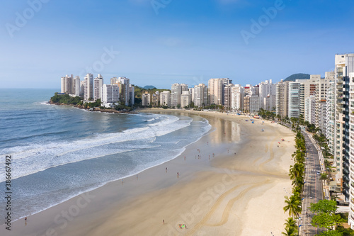 Asturias beach in Guaruja, Sao Paulo, Brazil, seen from above,  photo