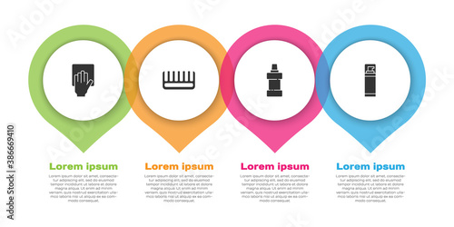 Set Cleaning service, Hairbrush, Bottle for cleaning agent and Shaving gel foam. Business infographic template. Vector.