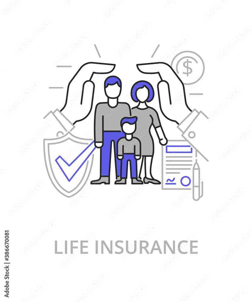 Life insurance flat line illustration in trend style. Complex vector icon and concept Life insurance flat line illustration in trend style. Complex vector icon and concept