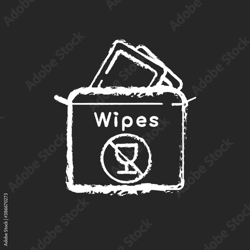 Alcohol free wipes chalk white icon on black background. Disinfectant paper towels. Sanitation tissues for hygiene. Cosmetic product for skincare. Isolated vector chalkboard illustration