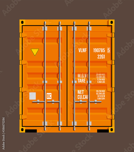 Flat side door view shipping cargo 20 foot container delivery. Large metal 20 ft containers for transportation. Delivery of cargo shipping. illustration photo