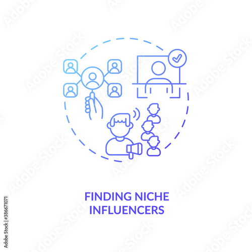 Finding niche influencers concept icon. Influencer marketing agency service idea thin line illustration. Detecting influential bloggers in niche. Vector isolated outline RGB color drawing