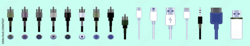 Connectors and pen drive cartoon icon design template with various models. vector illustration isolated on blue background Connectors and pen drive cartoon icon design template with various models. vector illustration isolated on blue background