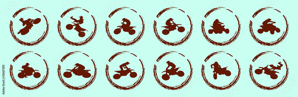 set of biker motocross cartoon icon design template with various models. vector illustration isolated on blue background set of biker motocross cartoon icon design template with various models. vector illustration isolated on blue background