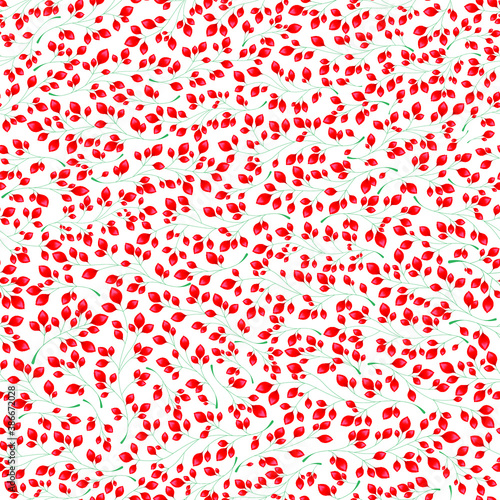 Branches with red leaves on a white background. Seamless Vector illustration. Stylish background with graphic leaves. Use for wallpaper, web design, surface textures, textile prints, wrapping, etc.