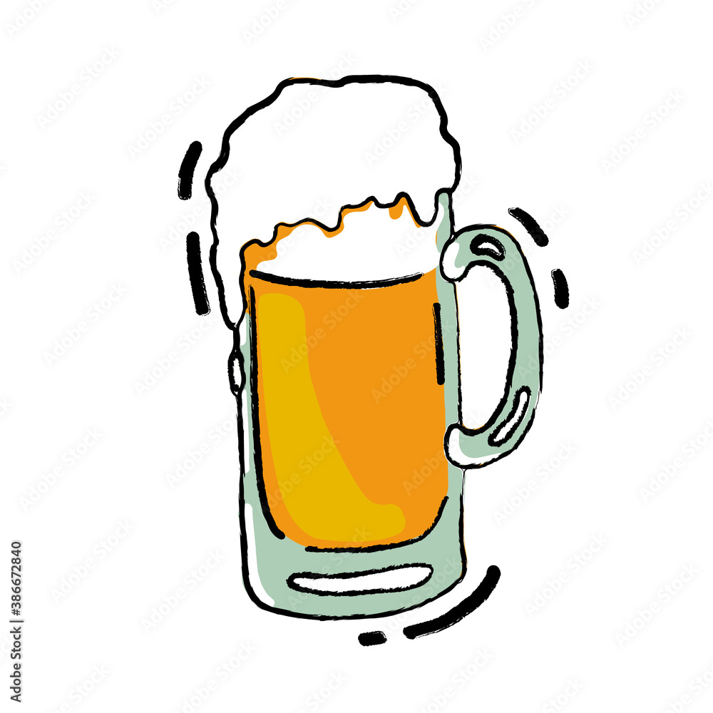 Vector illustration of a beer glass with foam. Hand-drawn, doodle icon