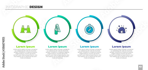 Set Binoculars, Cocktail molotov, Compass and Bomb explosion. Business infographic template. Vector.