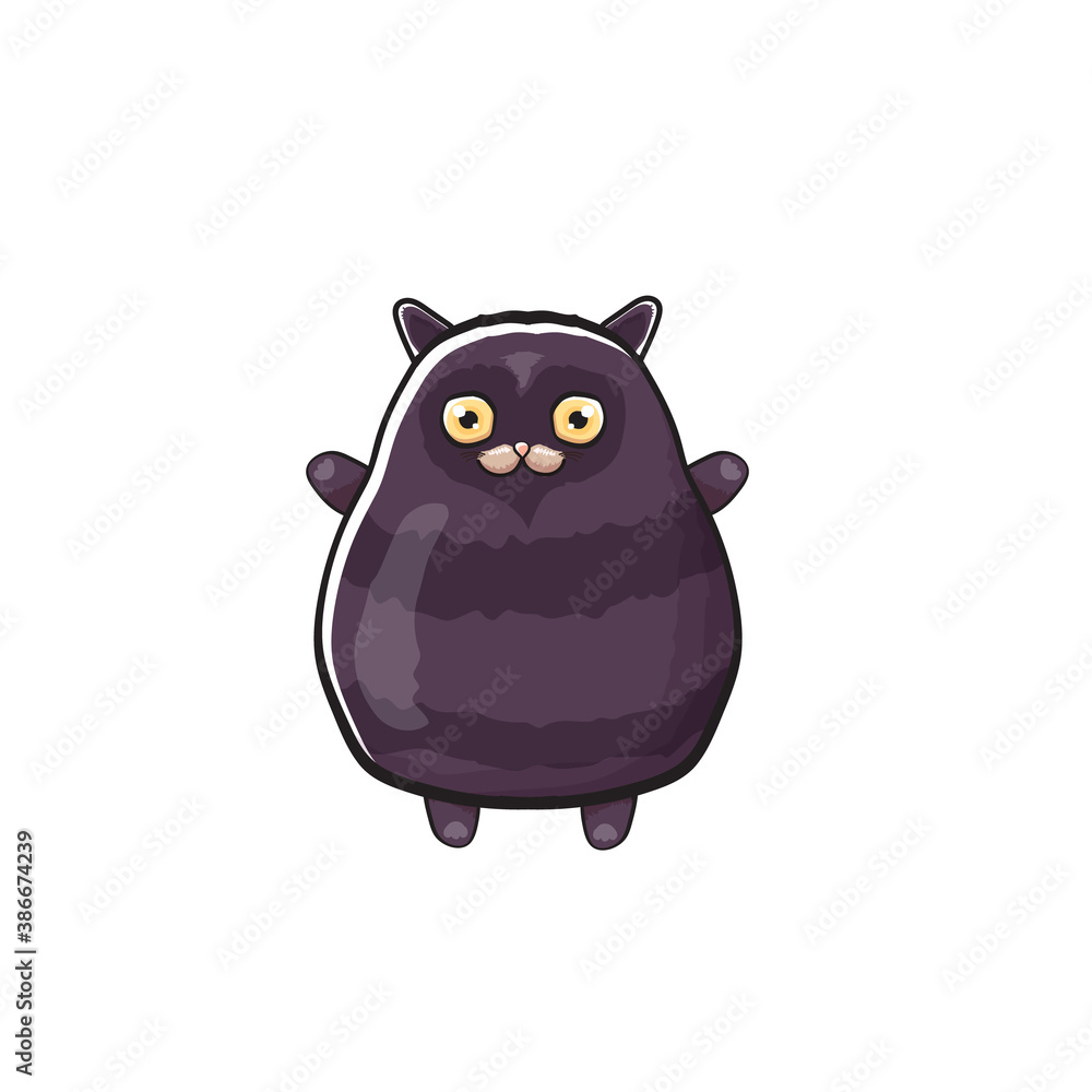 cute black halloween cat isolated on white background. Cartoon happy black witch kitten with big eyes cute black halloween cat isolated on white background. Cartoon happy black witch kitten with big eyes