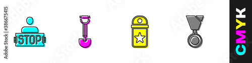 Set Stop war, Sapper shovel, Chevron and Military reward medal icon. Vector.