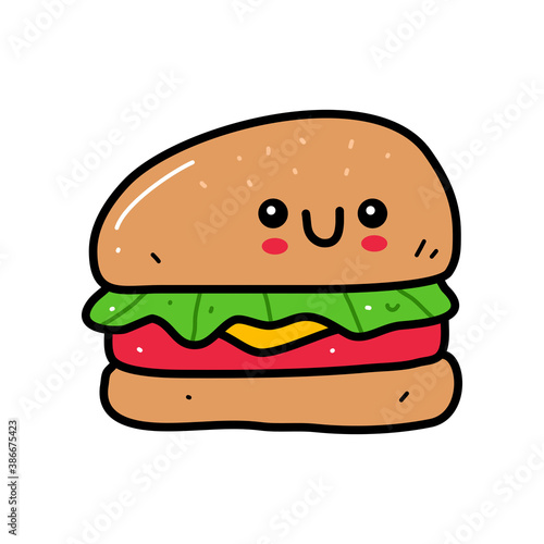 kawaii cute burger in doodle style