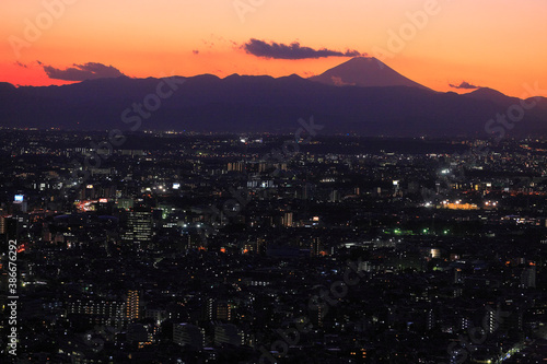 富士山日没残照