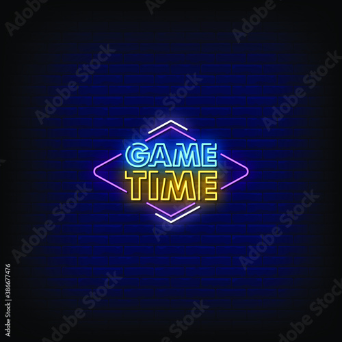 Game Time Neon Signs Style Text Vector