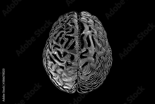 Brain cerebral negative drawing on black BG