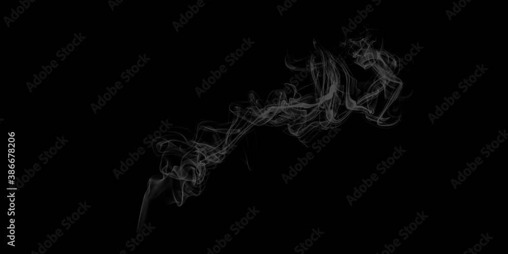 Abstract white puffs of smoke swirls overlay on black background pollution. Royalty high-quality free stock photo image of abstract smoke overlays on black background. White smoke swirl fragments