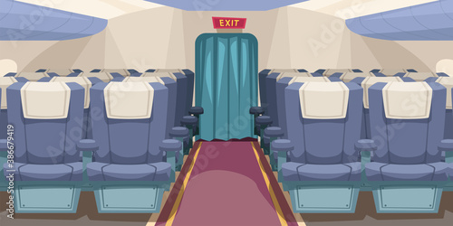 empty plane interior with aisle in middle