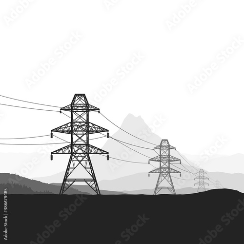 image of electric towers in nature silhouette