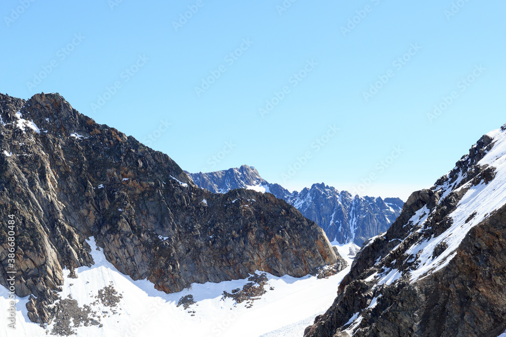 Mountain snow panorama and blue sky in Tyrol Alps, Austria
