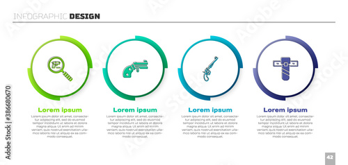 Set Pistol or gun search, Small revolver, Revolver and Knife holster. Business infographic template. Vector.