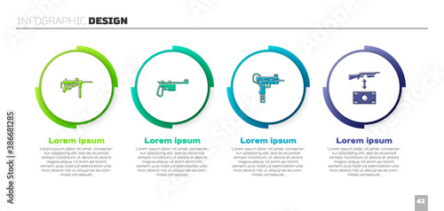 Set Submachine gun M3, Mauser, UZI submachine and Buying assault rifle. Business infographic template. Vector.