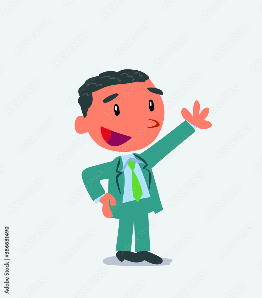 cartoon character of businessman explaining something while pointing.